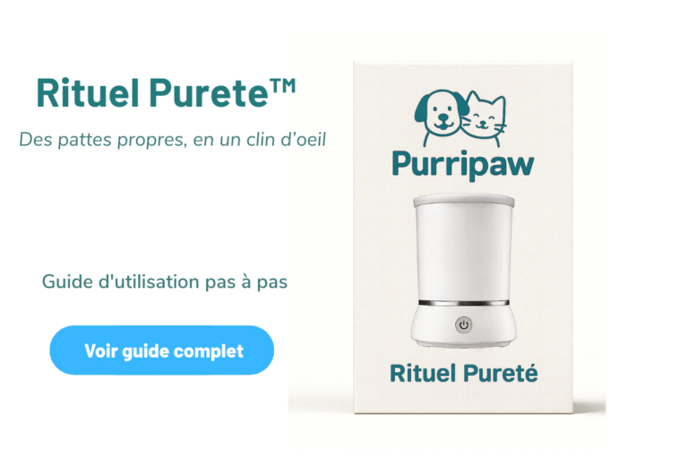 Bannière du guide d’utilisation Rituel Pureté™ avec le packshot du nettoyeur de pattes.